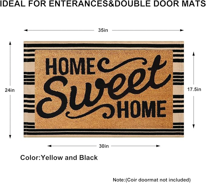 KIMODE Front Door Mats 24"x35", Striped Layered Door Mats Outdoor, Washable Farmhouse Outdoor Porch Decor, Cotton Hand Woven Rugs for Entryway Kitchen Black and Khaki