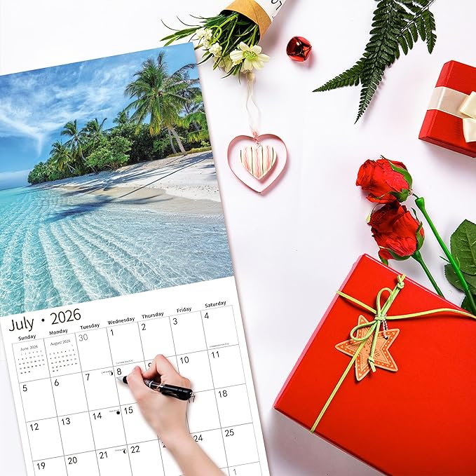 2026 Wall Calendar,Calendar 2026, July 2025 - December 2026, Wall Calendar Tropical Beaches, 12" x 24" Opened,Full Page Months Thick & Sturdy Paper for Calendar Organizing & Planning