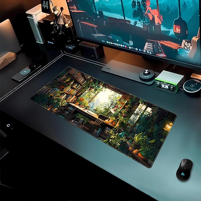 Green Kawaii Desk Mat Plant Floral Mouse Pad Cute XL Large Desk Pad Gaming Mousepad Lofi Desk Matt for Desktop, Laptop Computer Keyboard Mouse Mat for Women Office Decor Accessories 31.5x11.8 in