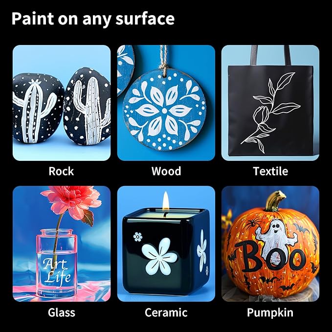 NAWOD 3 White Acrylic Paint Pens, Dual Tip (Fine 1mm + Dot 5mm) Permanent Markers for Rock, Fabric, Canvas, Ceramic, Glass, Wood, Paper, Labeling, Drawing, DIY Crafts