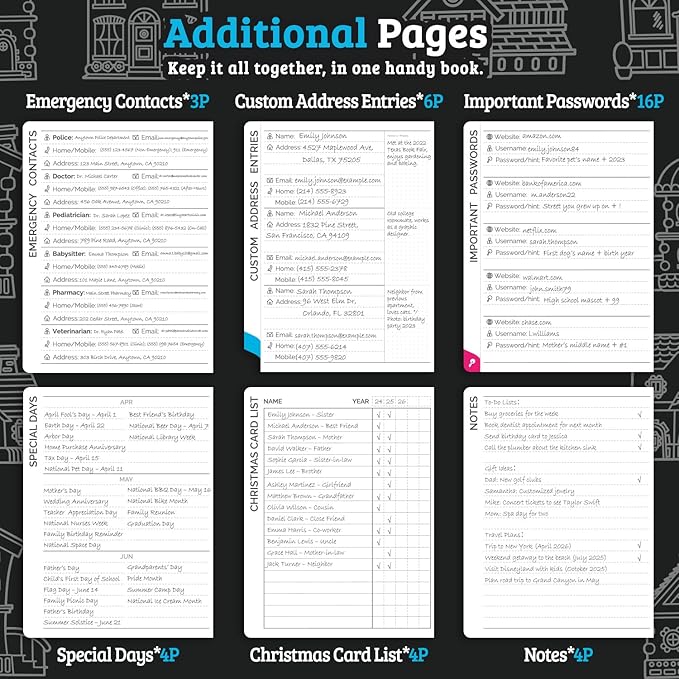 Address Book with Colorful Alphabetical Tabs (4.7" X 6.2") – Telephone Address Contact Book for Seniors, Address Book with Space for Website Address and Internet Passwords (Black)