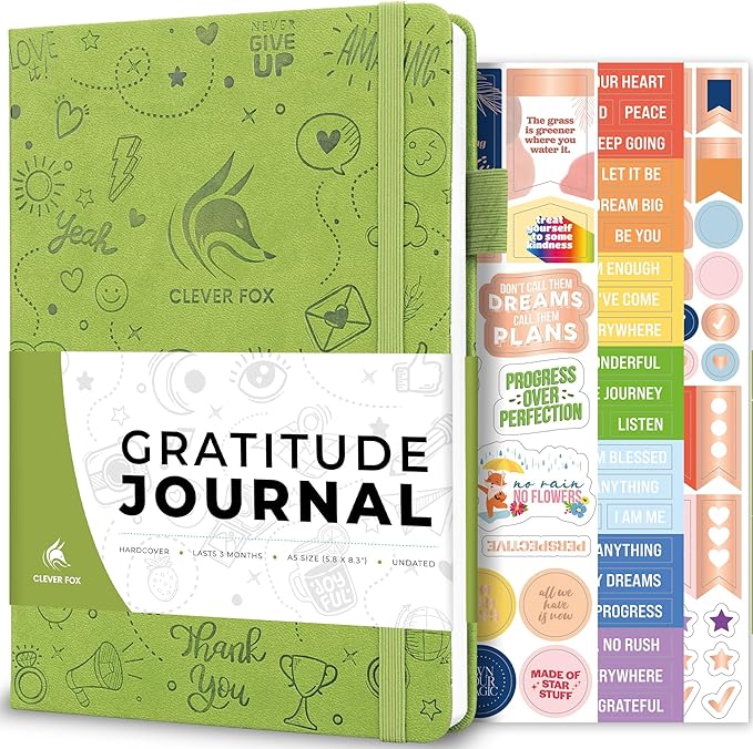 Clever Fox Gratitude Journal – Happiness, Positivity & Affirmation Daily Journal – Inspirational Daily Notebook – 3 Months, A5 (Spring Green)