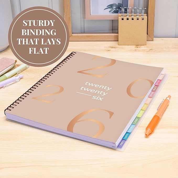 Rileys 2026 Planner, Agenda Planner With Weekly And Monthly View, Daily Agenda Book And Yearly Planners Calendar Book, Spiral Bound With Tabs, Notes, Goals And Holidays (Float, Beige, 8.5 x 11 in)