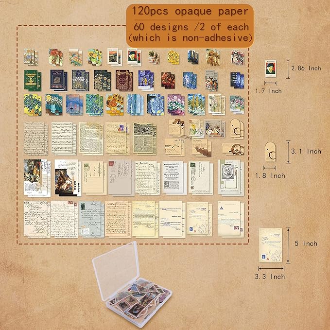 200Pcs Vintage Scrapbook Stickers, Aesthetic Junk Journal Stamping Supplies Kit, Scrapbooking Ephemera Washi Paper for Bullet Journaling Planners Diary Collage (Artistic)