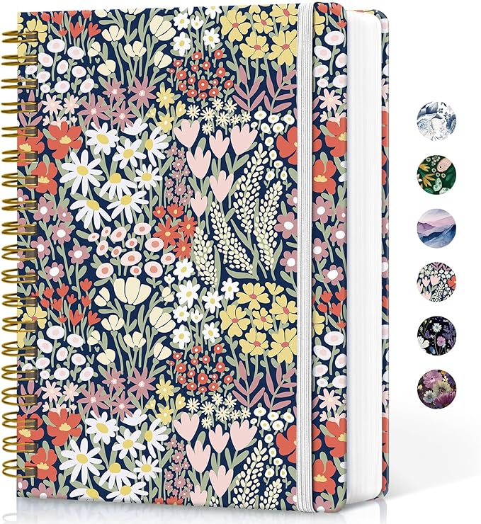 Taja Lined Spiral Notebook Journal for Work, 300 Pages Thick B5 (7.1"x10") College Ruled Journal for Women & Writing, Hardcover Notebook for Note Taking, Perfect for Office Home School, Spring Meadow