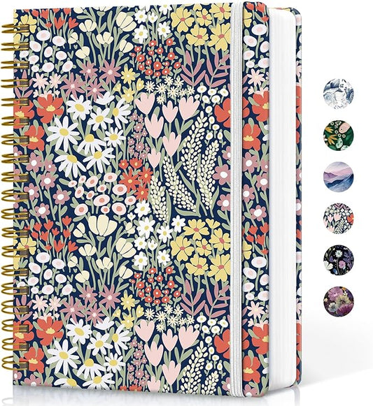 Taja Lined Spiral Notebook Journal for Work, 300 Pages Thick B5 (7.1"x10") College Ruled Journal for Women & Writing, Hardcover Notebook for Note Taking, Perfect for Office Home School, Spring Meadow
