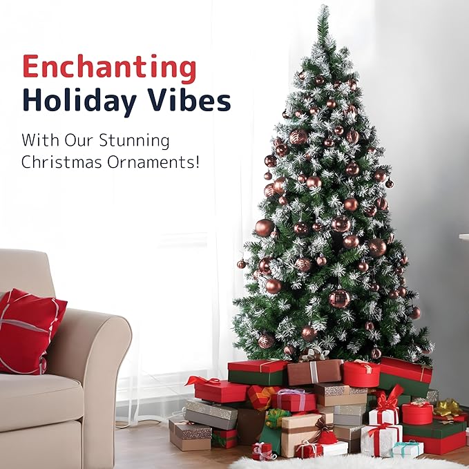 Prextex 36-Pieces Christmas Ornaments Set - Shatterproof, Festive Christmas Balls Decorations in 3 Sizes and 6 Styles with Hanging Loops for Tree, Wreath, and Dazzling Holiday Party Decor - Rose Gold