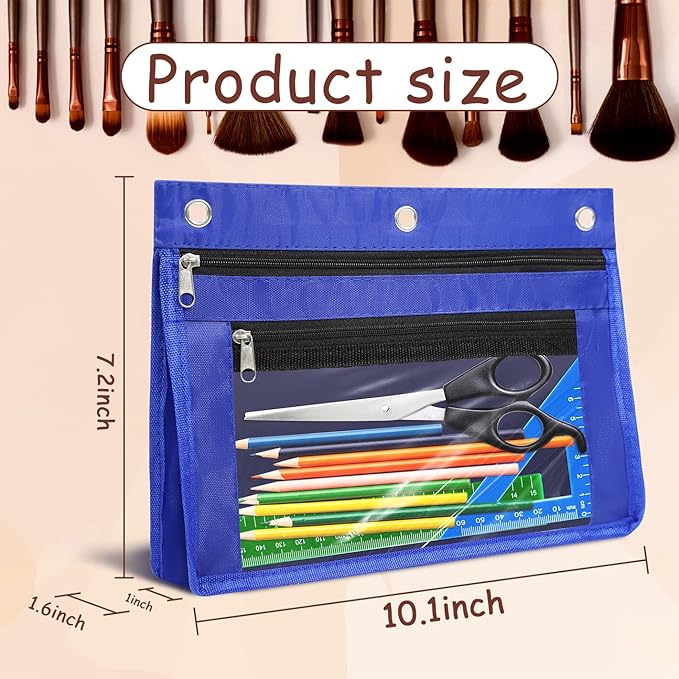 YoeeJob 1 Pack Pencil Pouch for 3 Ring Binder, Expandable Binder Pouches with Zipper, Large Capacity Pen Holder Case with Clear Window School Class Office Organizers, Blue