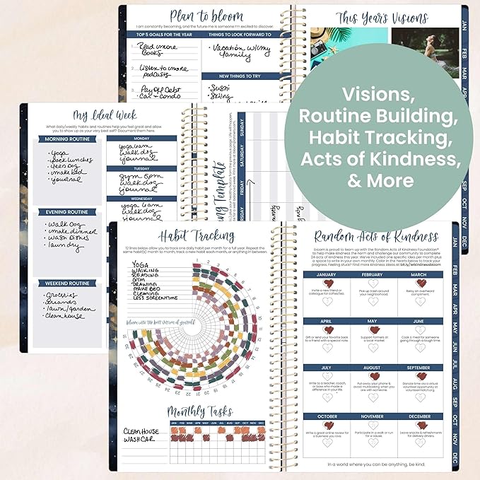 bloom daily planners 2026 Planner (January - December) Calendar Year Organizer - 5.5” x 8.25” - Weekly & Monthly Agenda Book with Stickers & Bookmark - Midnight Sky