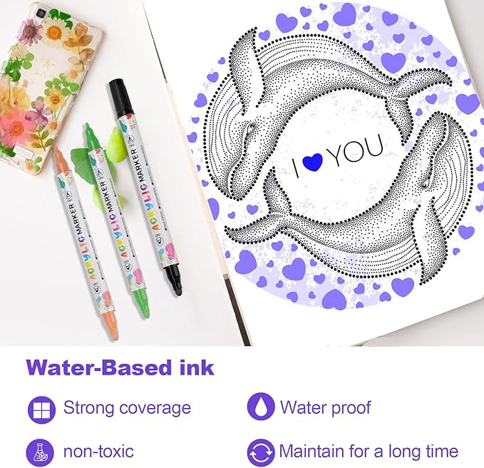 72 Colors Acrylic Paint Pens, Dual Tip Acrylic Paint Markers for Paper, Wood, Canvas, Stone, Rock Painting, Glass, Fabric, DIY, Ceramic, Art Supplies for Kids and Adults Drawing (Dot + Fine)