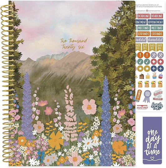bloom daily planners 2026 Planner (January to December) - 8.5” x 11” Weekly & Monthly Dated Agenda Organizer Book with Stickers & Tabs - Flexible Soft Cover - Wildflower Mountainside