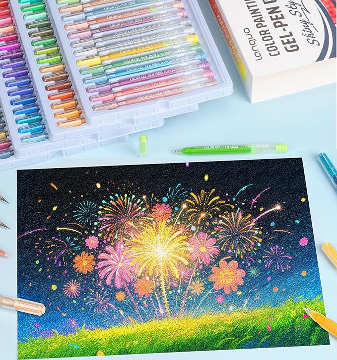 Glitter Gel Pens, 36 Pack Colored Pens for Black Paper & White Paper, 1.0mm Point Pens, Large Capacity Ink Pens for Coloring, Writing, Drawing, Journaling, Note Taking, School, Office, Home