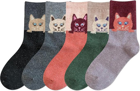 IIG Cute Warm Wool Socks for Women Super Cozy Thick Crew Winter Socks Gifts, 5 Pairs