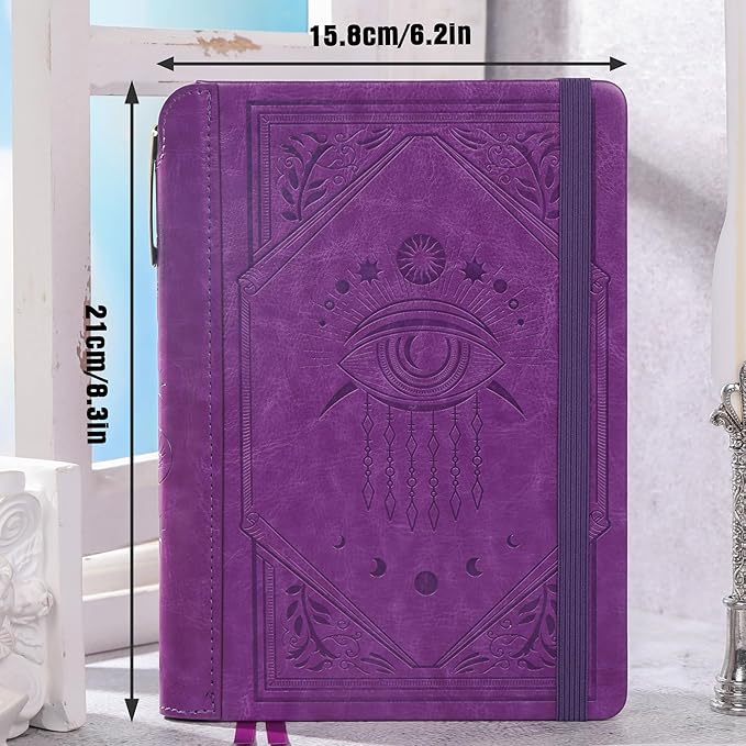 TIEFOSSI Lined Journal Notebook for Women Men, Leather Journal with Pen, A5 Evil Eye Hardcover Notebook for Work, Journaling, Travel & School, 100 GSM Thick Paper, 320 Numbered Pages, 6.2 x 8.3 in