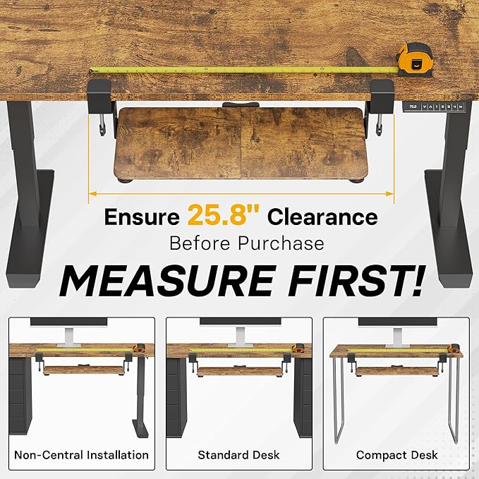 BONTEC KMT01-PJ Under Desk Keyboard Tray, Pull-Out Keyboard & Mouse Platform with C-Clamp, 20 x 11.8 in Space-Saving Ergonomic Slide-Out Drawer, Rustic Brown