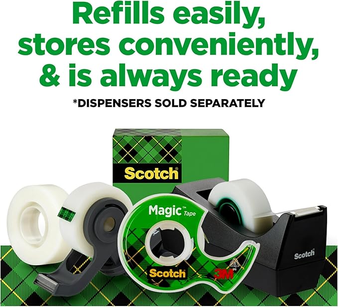 Scotch Magic Tape, 12 Rolls, Numerous Applications, Invisible, Engineered for Repairing, 3/4 x 1000 Inches, Boxed