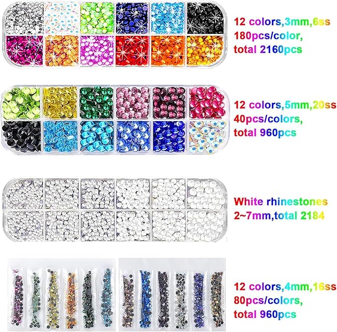 GLTECK Hotfix Applicator, Bedazzler Kit with 5784 PCS Rhinestones for Crafts, DIY Hot Fix Rhinestone Applicator Wand Setter Tool with 7 Tips, 6 Pattern Templates, Gloves, Tweezers & Cleaning Brush