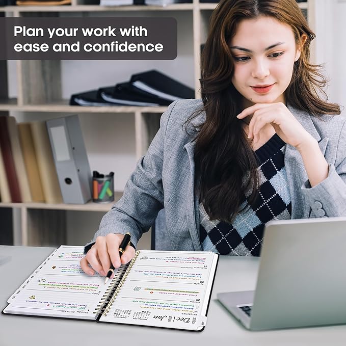 2026 Planner, Weekly and Monthly Calendar Planner Book, January 2026 - December 2026, Hardcover Spiral Planner with Monthly Tabs, Notes Pages, Perfect for Women & Men, A5 (6.4" x 8.5") - Black