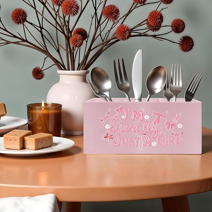 I'm Literally Just A Girl Makeup Brush Toothbrush Holder, Trendy Pink Coquette Bow Wooden Pen Pencil Holder Organizer for Dorm Bedroom Desk Accessories, Back to School Gifts for Girls