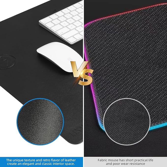 Wireless Charging Mouse Pad with for Desktop Charging Large Desk Mat 32x16 Waterproof Black Leather Computer Mat Mousepad Non-Slip Protector on Top of Desks for Keyboard and Mouse (Black-R)