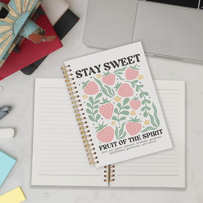 Qabliqo Fruit of the Spirit Christian Spiral Notebooks, Strawberry Bible Journals for Writing, Religious Scripture Journal for Women, Bible Verse Notebook for Note Taking, 5.5x8.3 Inch