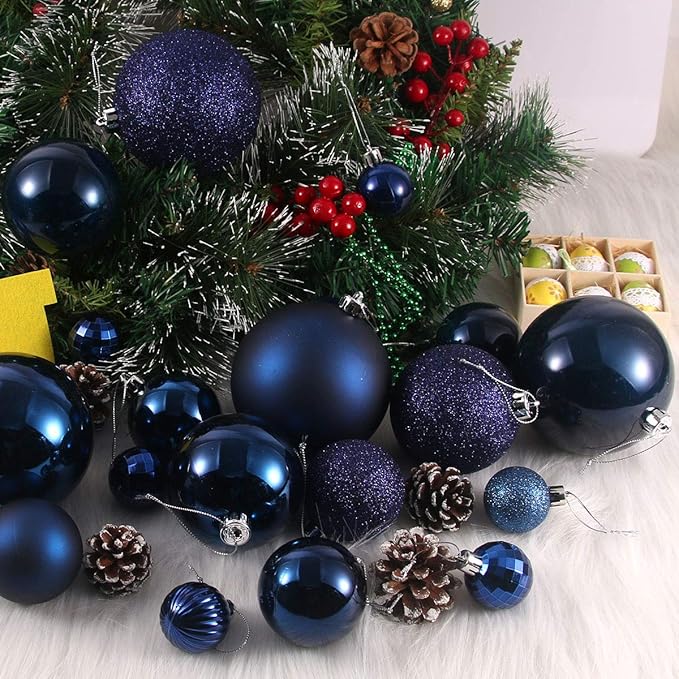 Navy Blue 4.0" Large Christmas Balls - Christmas Tree Decoration Ornaments Shatterproof Hanging Balls for Birthday Halloween Holiday Wedding Decorations Set of 4pcs