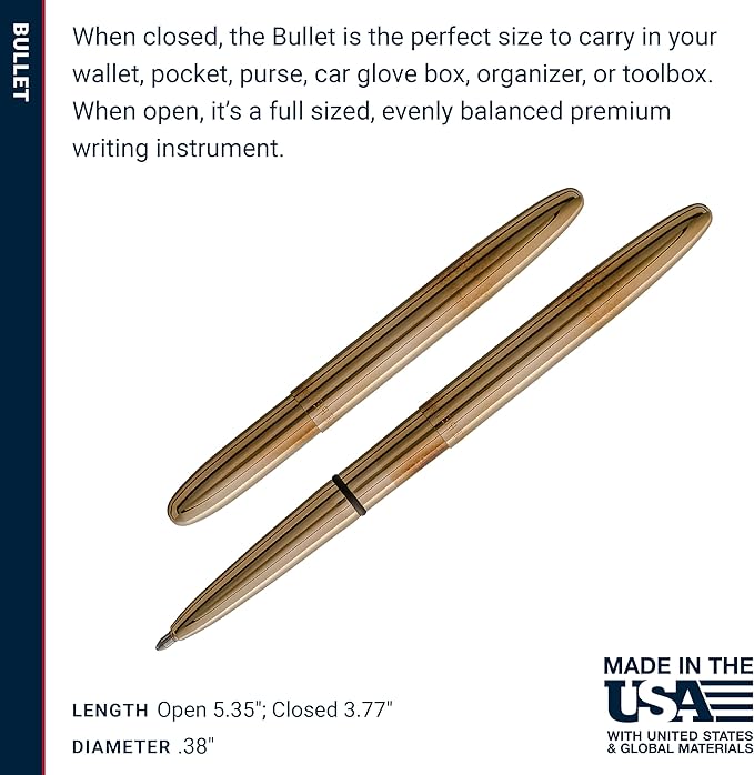 Fisher Space Pen Brass Alloy Bullet Space Pen, Ballpoint, Polished Brass, Black Ink, Gift Box