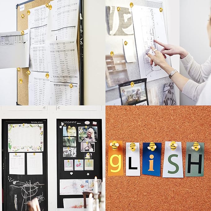 40Pcs Bee Push Pins Bee Shaped Craft Embellishment Decorative Thumbtacks for Cork Board Office Or Home Decoration