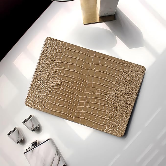 KEROM Compatible with Crocodile MacBook Air 13 Inch Case 2025-2022 M4 M3 M2 A3240 A3113 A2681, Textured Elegant Luxury Aligator Skin Snakeskin PU Leather Hardshell Case & Keyboard Cover, Brown