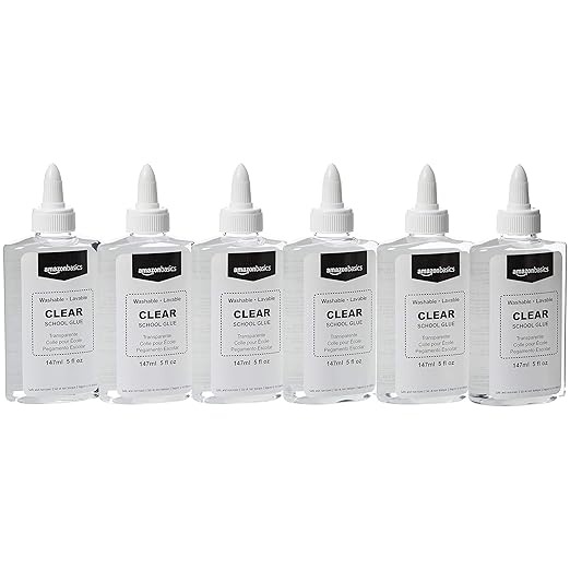 Amazon Basics Washable Liquid School Glue, 5 oz Bottle, 147ml, 6-Pack, Clear