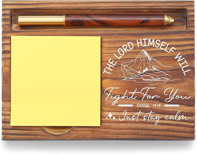 Christian Desk Organizer, Bible Verse Sticky Note Holder, Exodus 14:14 The Lord Will Fight for You, Religious Gifts for Christians, Pastors, Church Leaders, Believers TZP96