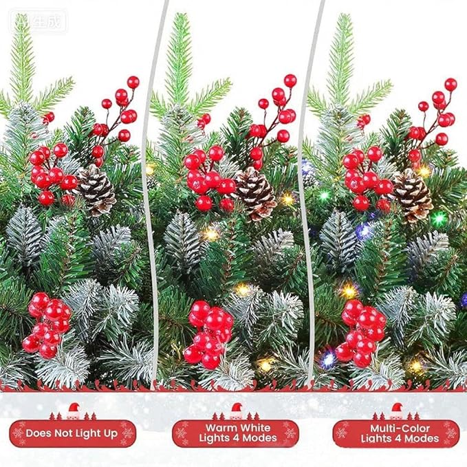 17.94" Prelit Planter Bushes Outdoor Christmas Tree with Lights, Pre-Lit Urn Filler Front Porch Decor with Pine Cones, Red Berries for Christmas Outdoor Holiday Home Decorations