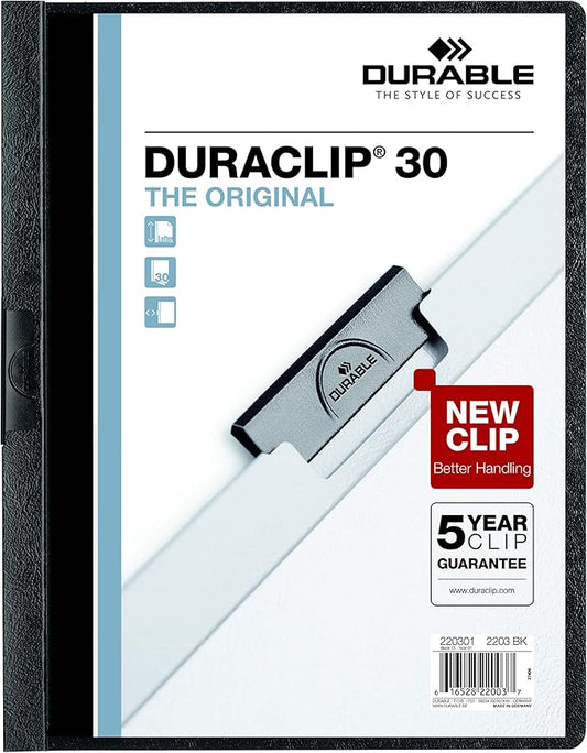 Durable Report Cover with DURACLIP - Letter-Size - Holds Up to 30 Pages - Clear Cover in Black - 25 Per Box