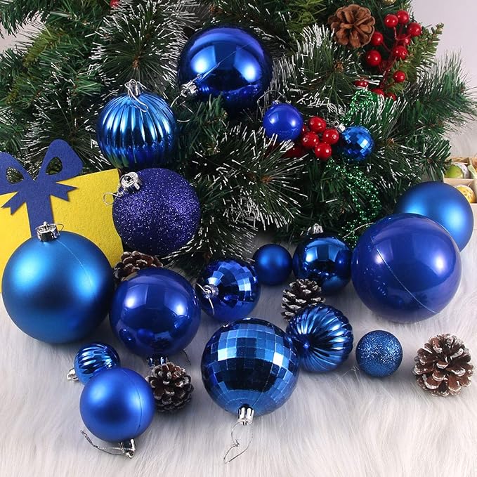 Royal Blue Set of XL (4.0") 4PCS Christmas Balls - Christmas Tree Decoration Ornaments Shatterproof Hanging Balls for New Year Easter Valentine Holiday Decorations
