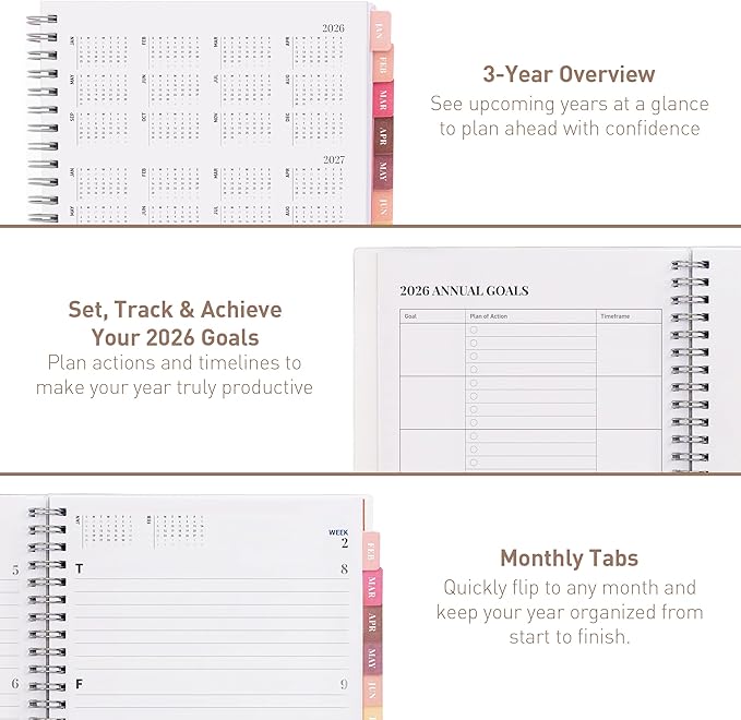 Rileys 2026 Planner, Agenda Planner With Weekly And Monthly View, Daily Agenda Book And Yearly Planners Calendar Book, Spiral Bound With Tabs, Notes, Goals And Holidays (Blue, 8 x 6 in)