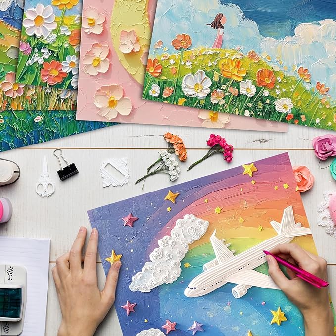 48 Sheets Scrapbook Paper 11x11, Oil Painting Floral Pattern Decorative Scrapbook Paper for Journals DIY Cards and Photo Albums, Aesthetic Craft Supplies for Kids and Adults