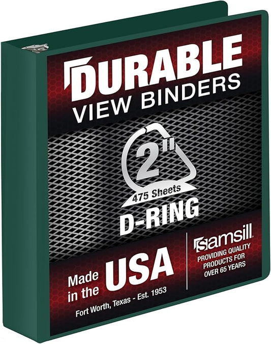 Samsill Durable 2 Inch Binder, Made in The USA, D Ring Binder, Customizable Clear View Cover, Forest Green, Holds 475 Pages