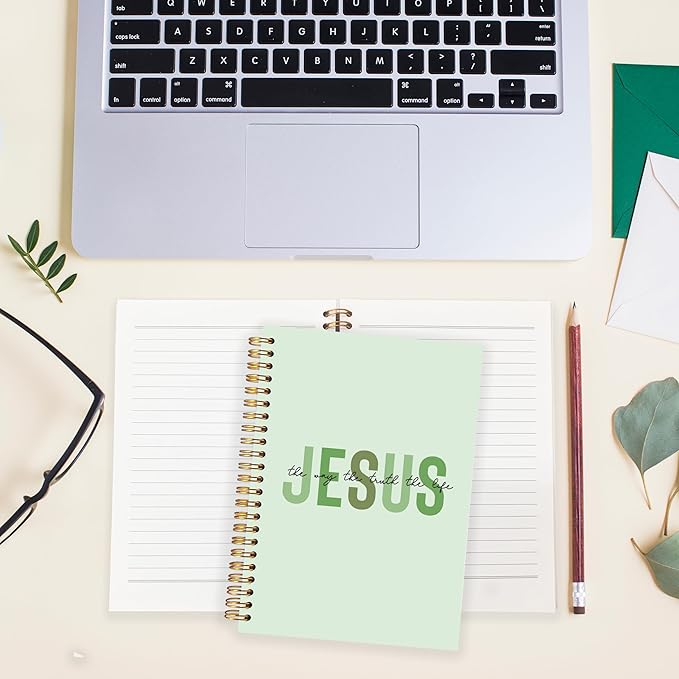 Boho Christian Notebook Journal, Christian Gifts for Women, Bible Notebooks for Note Taking, Bible Journaling Notebook, Jesus the Way the Truth the Life Hardcover Spiral Notebook 5.5x8.3 green