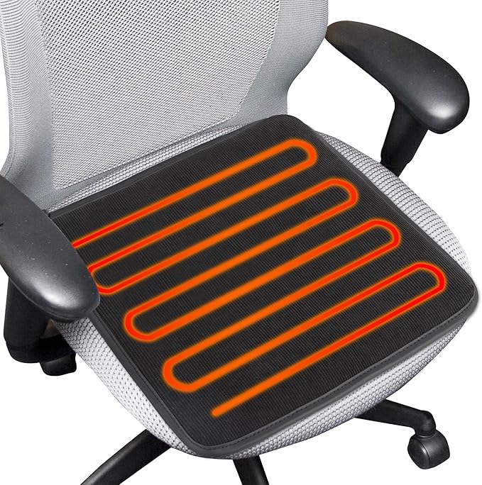 Heated Seat Cushion with 7 Heat Settings & 12-Hour Timer Shut-Off Function Office Chair Pad, Auto Shut-Off Protection, Soft Plush Cover, Non-Slip Bottom for Office Chair & Wheelchair (Black)