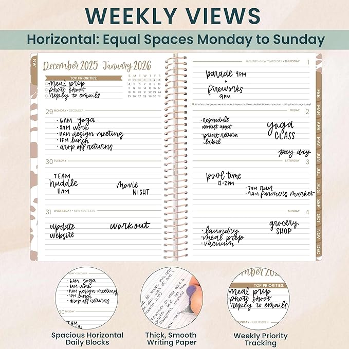bloom daily planners 2026 Planner (January - December) Calendar Year Organizer - 5.5” x 8.25” - Weekly & Monthly Agenda Book with Stickers & Bookmark - Tan Leopard