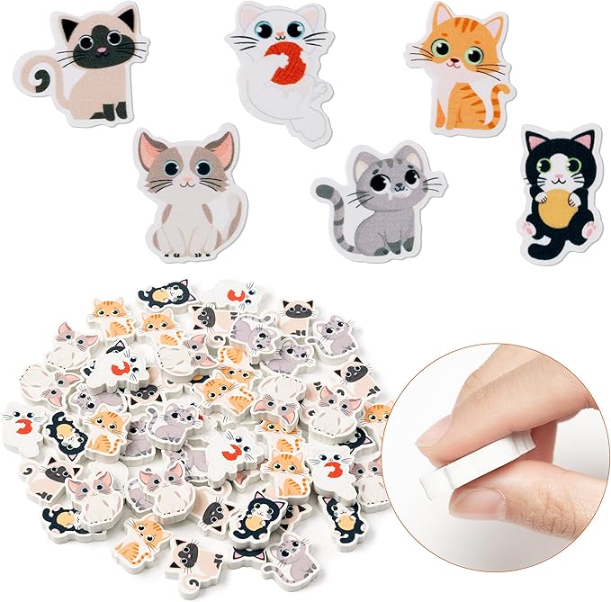 ANGOLIO 60Pcs Cute Cat Erasers Back to School Gifts for Kids Animal Pencil Top Erasers Mini Kawaii Cartoon 3D Desk Pet for Classroom Activities Rewards Game Prizes Birthday Party Supplies, 6 Styles