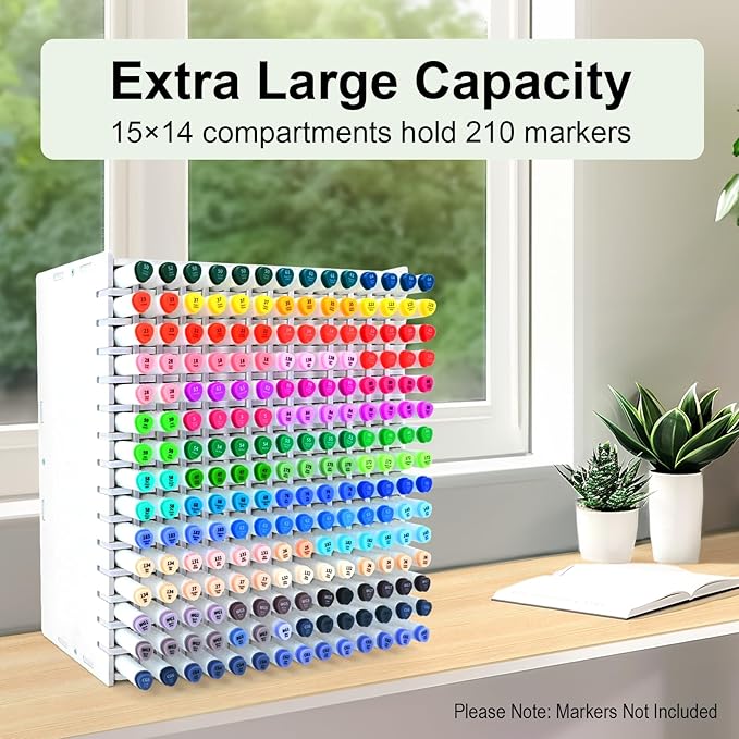 Marker Organizer, 210-Slot Marker Holder with Adjustable Dividers, Marker Storage Organizer for Desk, Home, Office, Craft Room, and Classroom