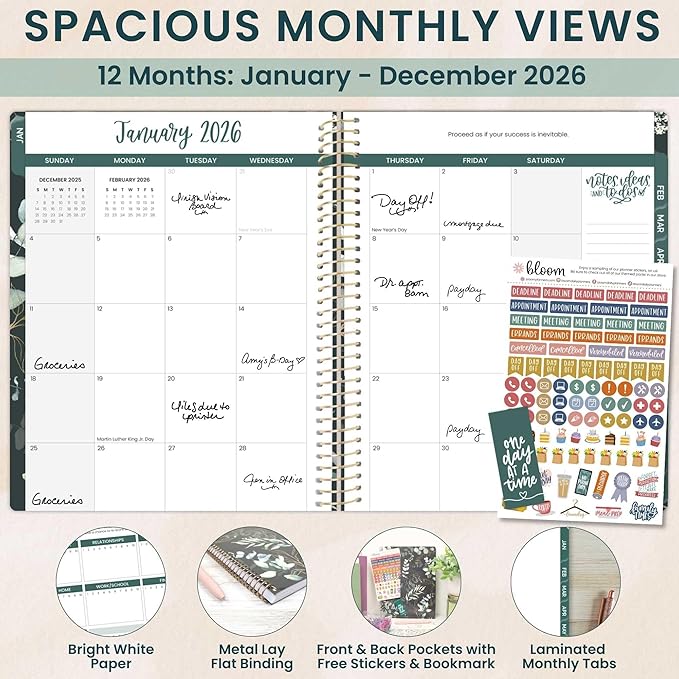 bloom daily planners 2026 Planner (January to December) - 8.5” x 11” Weekly & Monthly Dated Agenda Organizer Book with Stickers & Tabs - Flexible Soft Cover - Eucalyptus, Green