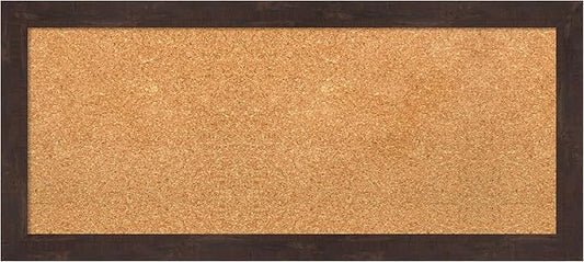 Amanti Art Natural Cork Board for Wall, 15x33 Vision Board with Brown Wood Frame, Medium Corkboard Office Decor for Home Organization, Rustic Farmhouse Corkboard Pinboard to display items for home