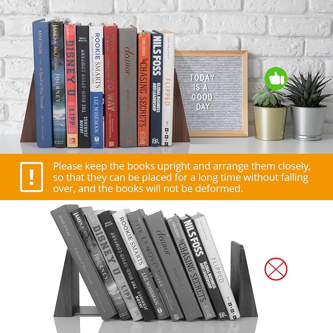 Walnut Book Ends Heavy Duty Handmade Book Ends for Shelves Decorative Bookends to Hold Heavy Books (Black Walnut Wood Small)