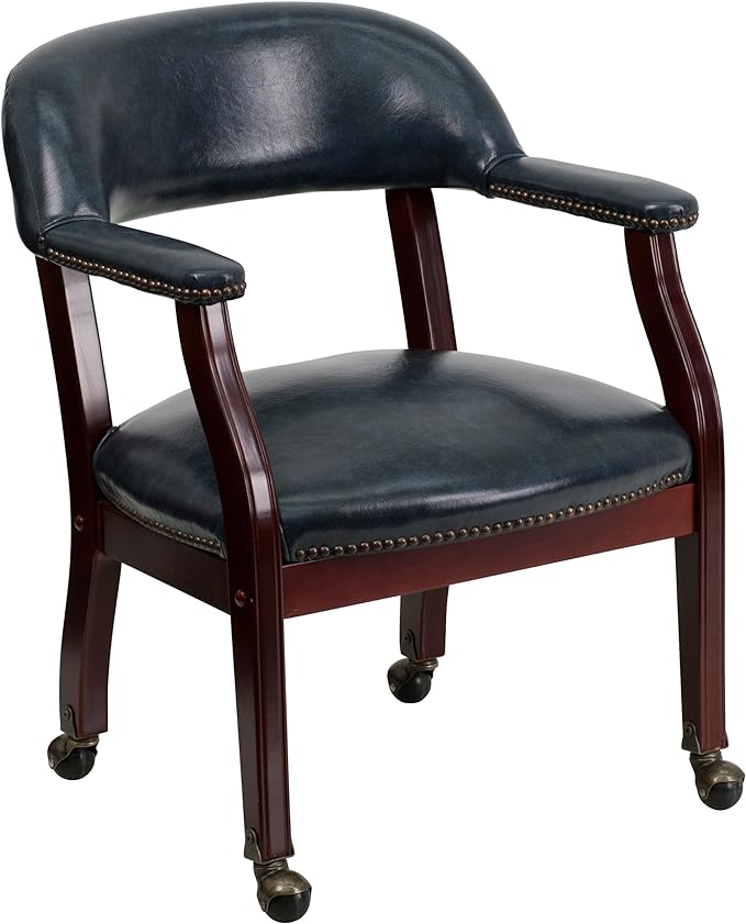 EMMA + OLIVER Navy Vinyl Luxurious Conference Chair with Casters