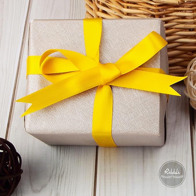 Ribbli Maize Yellow Double Faced Satin Ribbon,1/2 Inch x Continuous 25 Yards,Use for Craft Bows Bouquet, Gift Wrapping, Wedding Decoration, Floral Arrangement