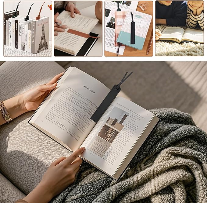 4 Pcs Leather Bookmark, Classic Stitched Bookmark with Leather Rope, Bookmarks for Men, Handmade Stitched Book Marks Page Markers for Book Reader Teachers Students School Office