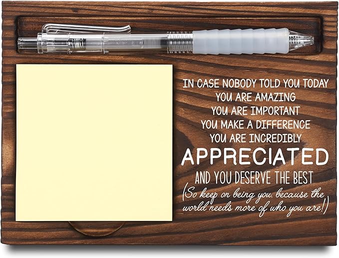 Appreciation Gifts, Inspirational Gifts, Thank You Gifts for Coworker, Sticky Note Holder, Post-it Note Dispenser for Desk, Wooden Post-it Note & Pen Holder 6.5" x 4.7" - FTA118