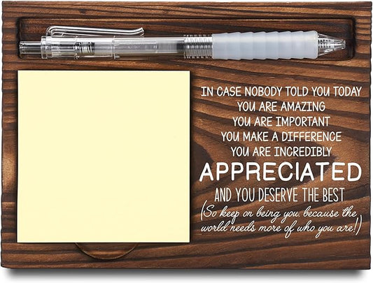 Appreciation Gifts, Inspirational Gifts, Thank You Gifts for Coworker, Sticky Note Holder, Post-it Note Dispenser for Desk, Wooden Post-it Note & Pen Holder 6.5" x 4.7" - FTA118